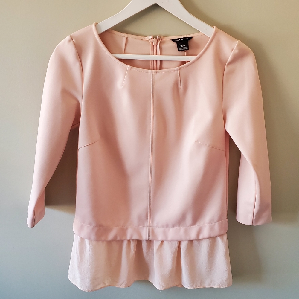 Club Monaco XS Soft Girl Romantic Contemporary Dainty Silk Trim Peplum Top - Picture 2 of 13